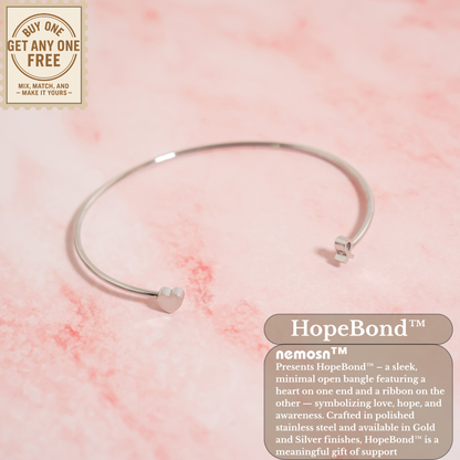 HopeBond™ Heart & Awareness Ribbon Open Cuff Bracelet – Strength, Support & Love (Gold & Silver Options)