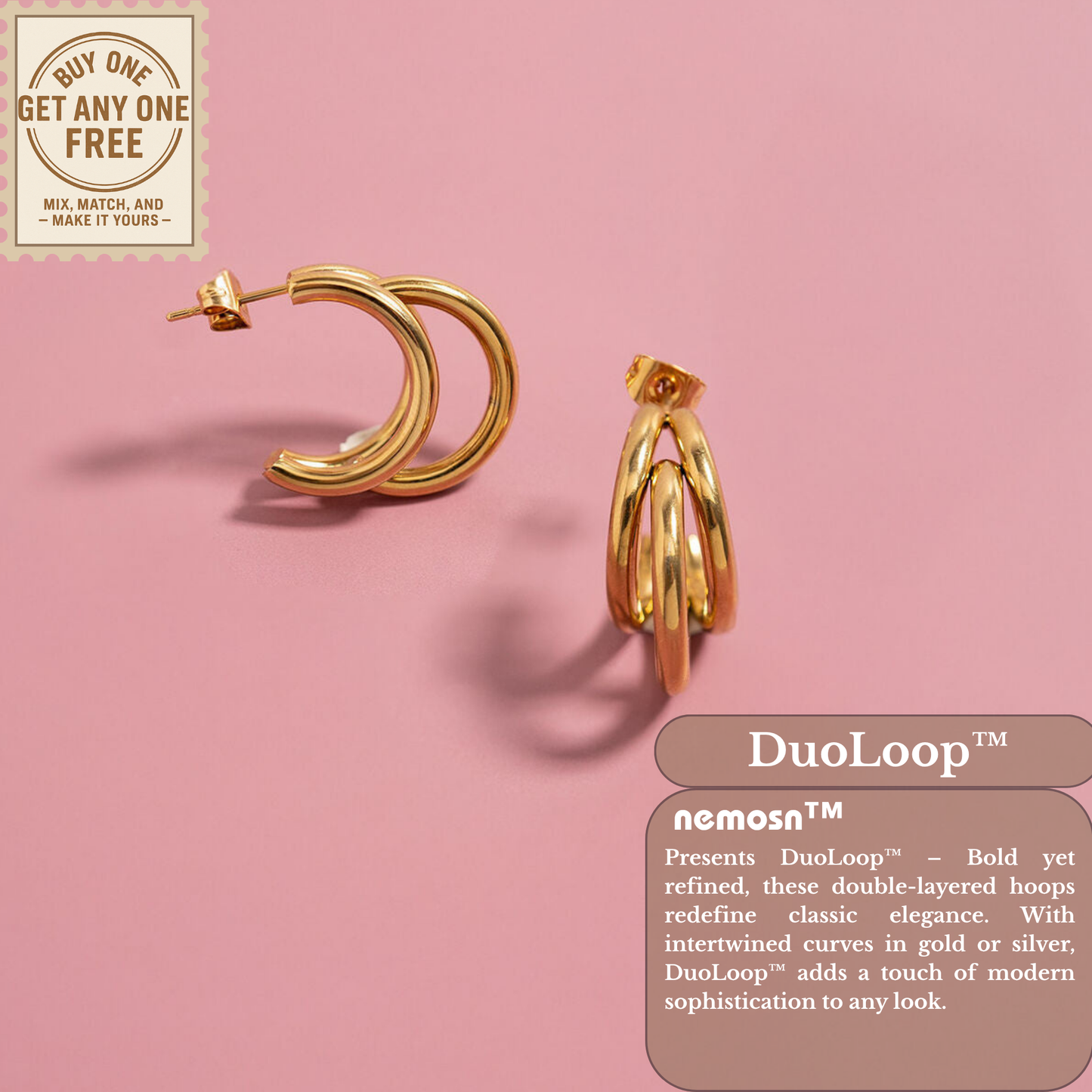 DuoLoop™ Double Hoop Earrings – Modern Minimalist 18K Gold & Silver Statement Hoops