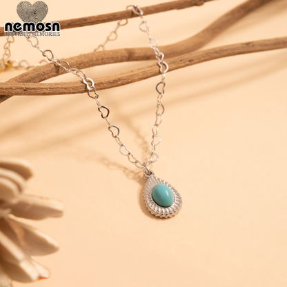 TearLuxe™ – Teardrop Turquoise Pendant in 18K Gold & Silver Finish