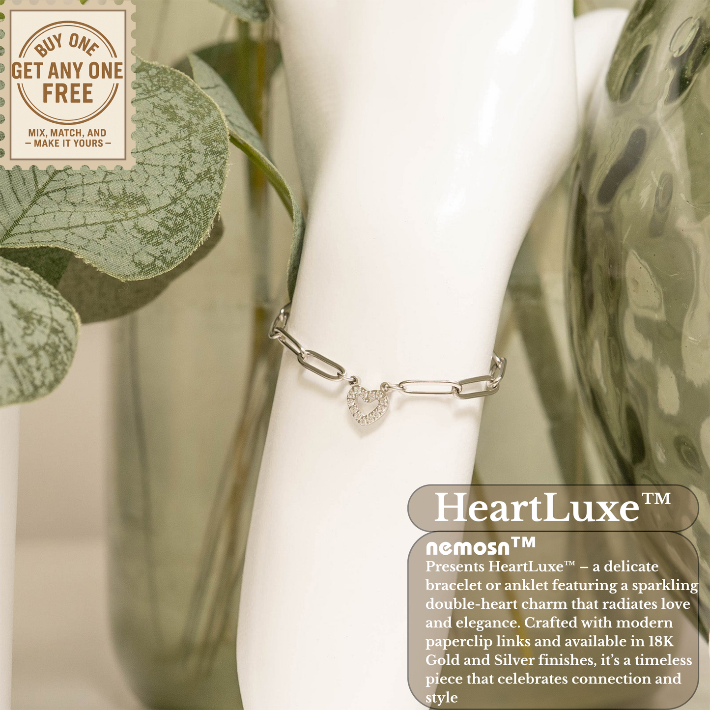 HeartLuxe™ 18K Gold & Silver Heart Paperclip Chain Bracelet – Dainty Adjustable Love Jewelry for Women