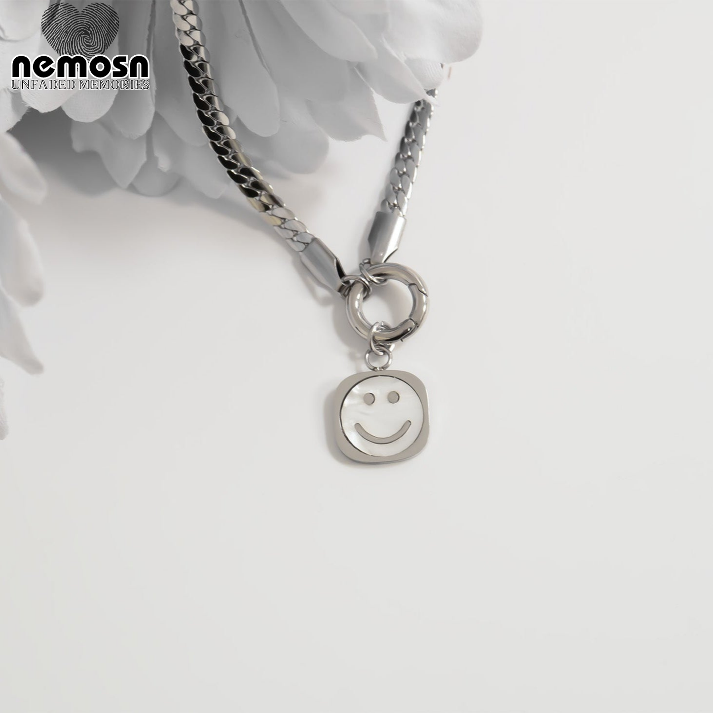 GleamSmile™ – Mother of Pearl Smiley Face Charm Pendant in Gold & Silver