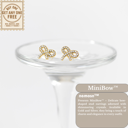 MiniBow™ Crystal Stud Earrings – 18K Gold & Silver Plated Dainty Bow Jewelry for Women | Nemosn™ Everyday Sparkle Collection