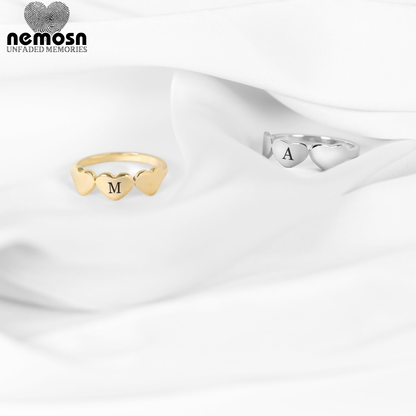 TriHeartGlow™ Engravable Triple Heart Ring – Personalized Initials Ring for Women | Available in Gold & Silver | NEMOSN