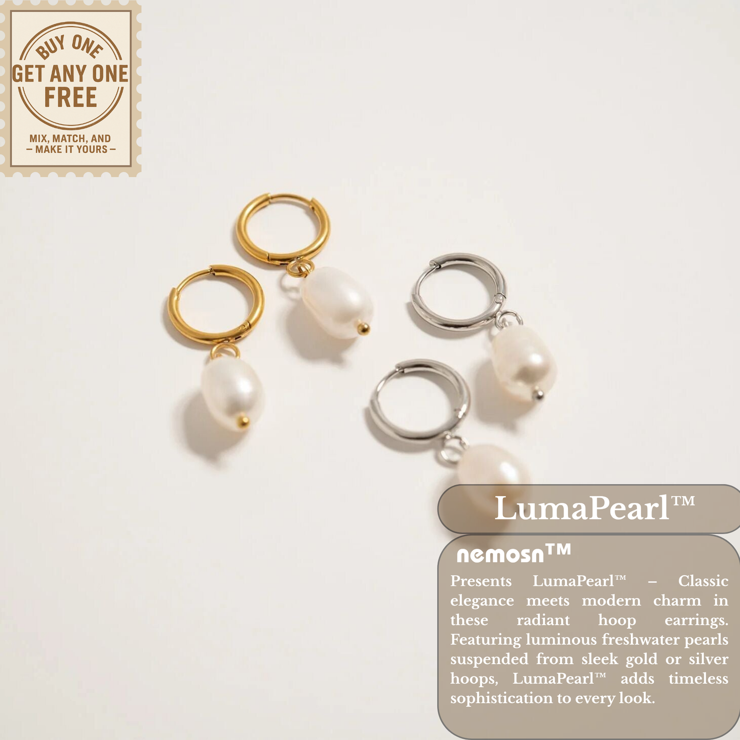 LumaPearl™ Classic Drop Pearl Hoop Earrings – 18K Gold & Silver Plated Minimalist Elegance | Nemosn™ Timeless Collection