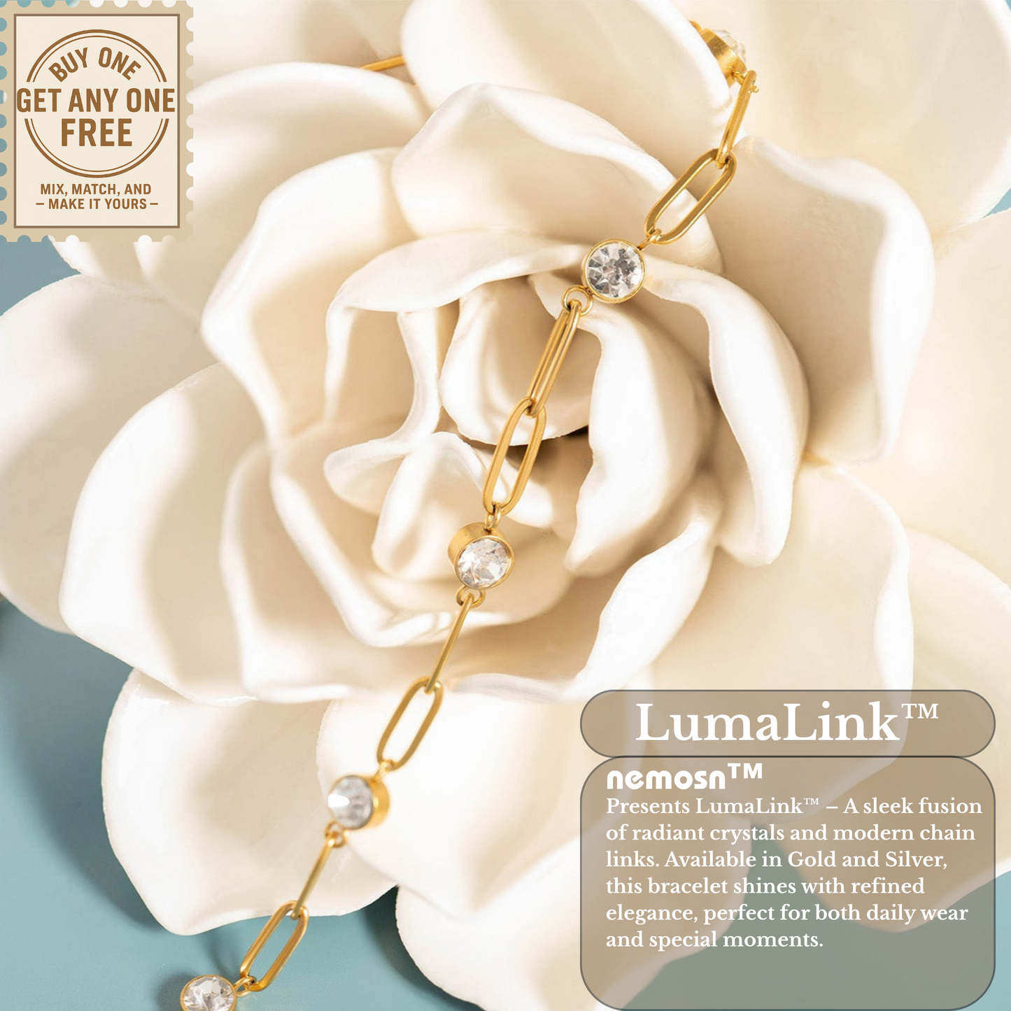 LumaLink™ Crystal Paperclip Chain Bracelet – Adjustable Gold & Silver Bracelet | Minimalist Everyday Jewelry Gift for Her