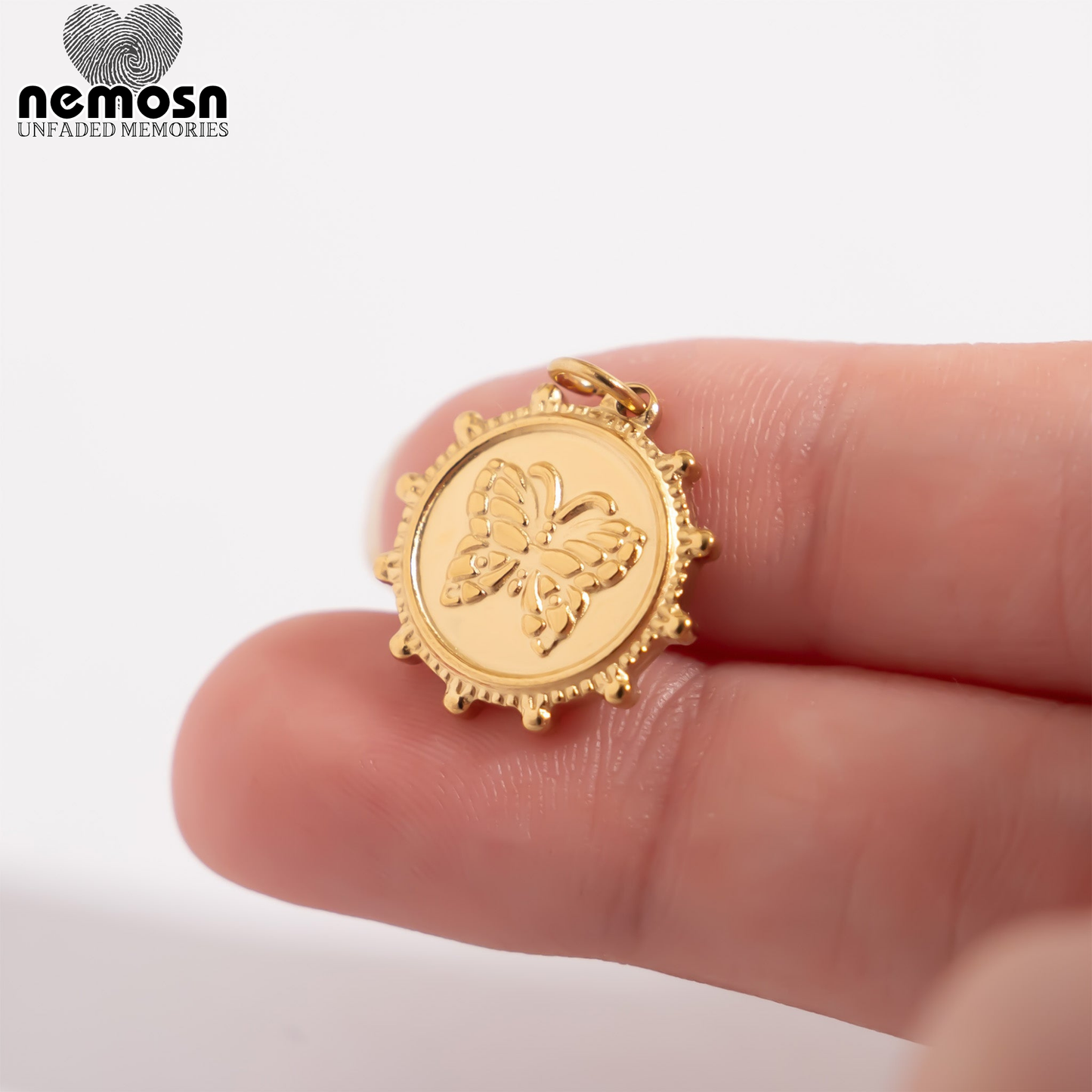LunaWing™ – Embossed Butterfly Medallion Charm Pendant in Gold & Silver