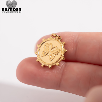 LunaWing™ – Embossed Butterfly Medallion Charm Pendant in Gold & Silver