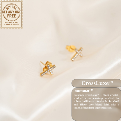CrossLuxe™ Crystal Cross Stud Earrings – 18K Gold & Silver Plated Faith-Inspired Minimalist Jewelry for Women | Nemosn™ Grace Collection