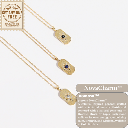 NovaCharm™ Gemstone Pendant Necklace – Howlite, Onyx & Lapis in 18K Gold & Silver | Nemosn™ Modern Spiritual Jewelry