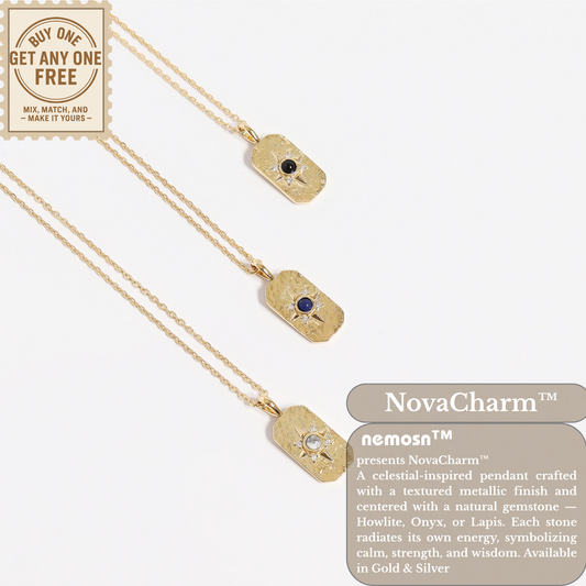 NovaCharm™ Gemstone Pendant Necklace – Howlite, Onyx & Lapis in 18K Gold & Silver | Nemosn™ Modern Spiritual Jewelry