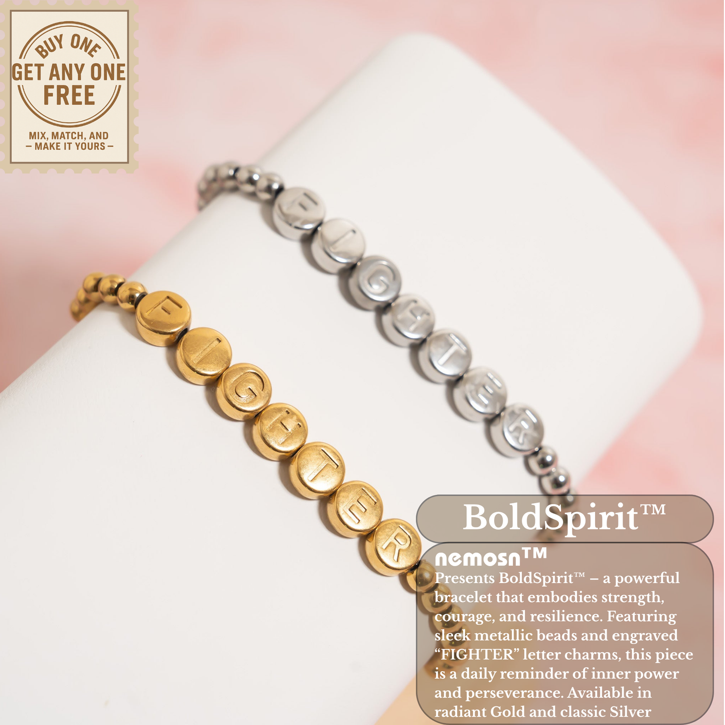 BoldSpirit™ Inspirational Letter Bead Bracelet – Strength, Courage & Confidence (Gold & Silver Options)