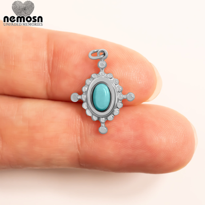TurqLuxe™ – Oval Turquoise Pendant in 18K Gold & Silver Finish