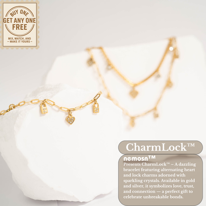 CharmLock™ 18K Gold & Silver Heart Lock Paperclip Chain Bracelet – Dainty Adjustable Love Charm Jewelry for Women