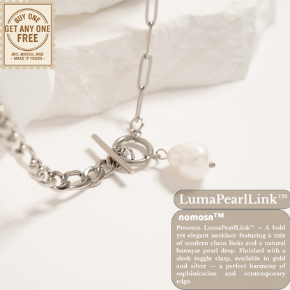 LumaPearlLink™ Baroque Pearl Toggle Necklace | Mixed Chain Statement Jewelry in Gold & Silver