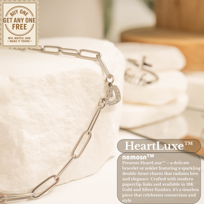 HeartLuxe™ 18K Gold & Silver Heart Paperclip Chain Bracelet – Dainty Adjustable Love Jewelry for Women