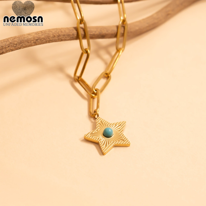 StarLume™ – Turquoise Star Pendant in 18K Gold & Silver Finish
