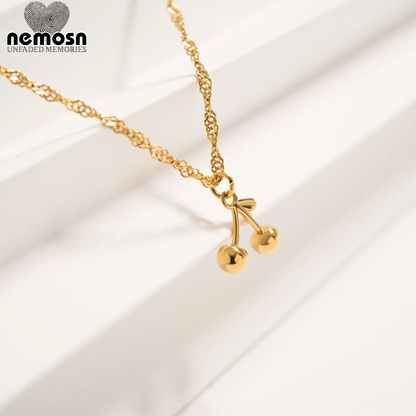 CherryGleam™ Pendant – 18K Gold & Silver Stainless Steel Double Cherry Charm | Playful, Minimalist & Symbolic Jewelry by Nemosn