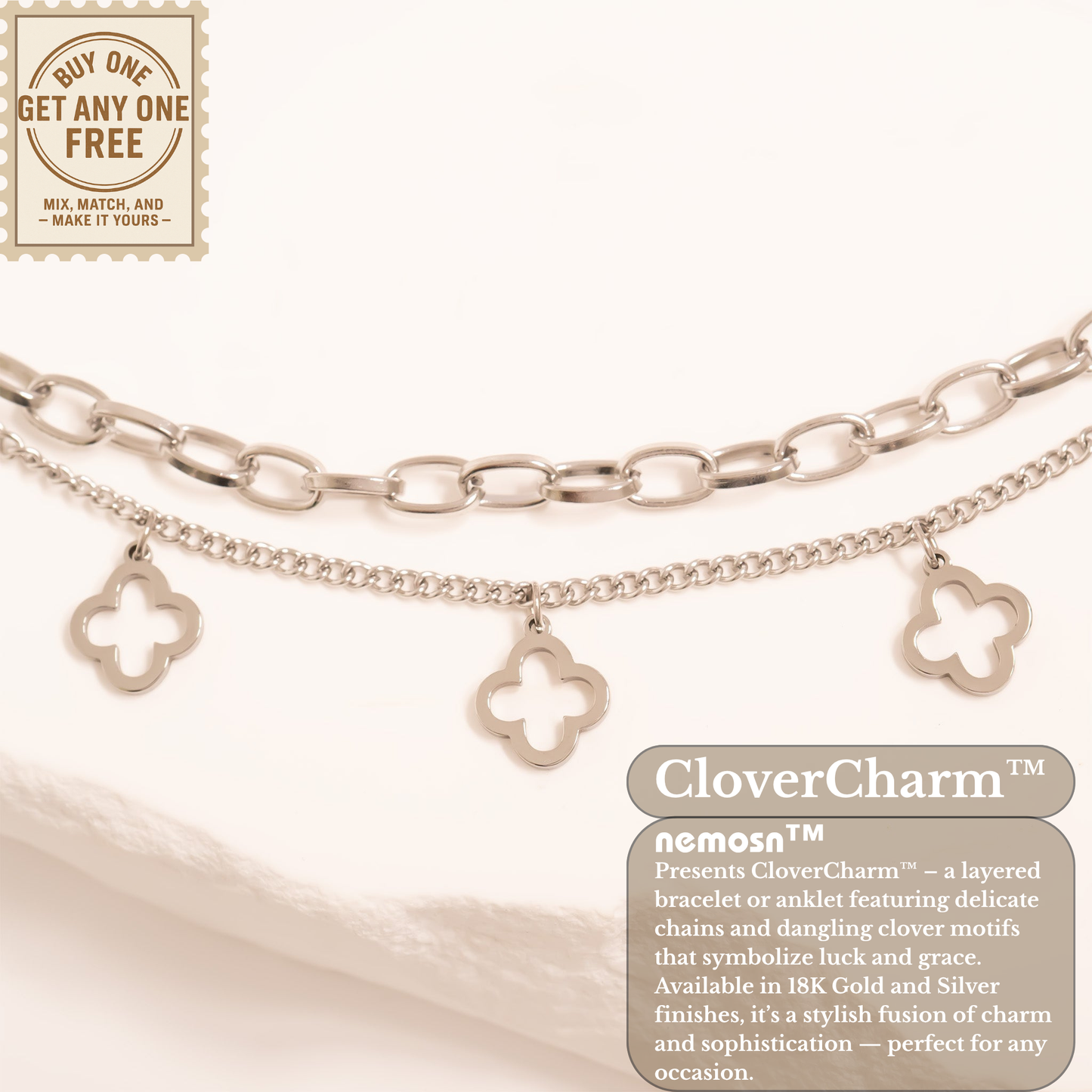 CloverCharm™ Layered Clover Bracelet – Adjustable Gold & Silver Chain Bracelet | Elegant Everyday Jewelry Gift for Her