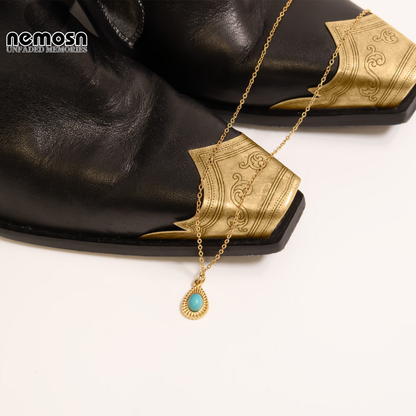 TearLuxe™ – Teardrop Turquoise Pendant in 18K Gold & Silver Finish