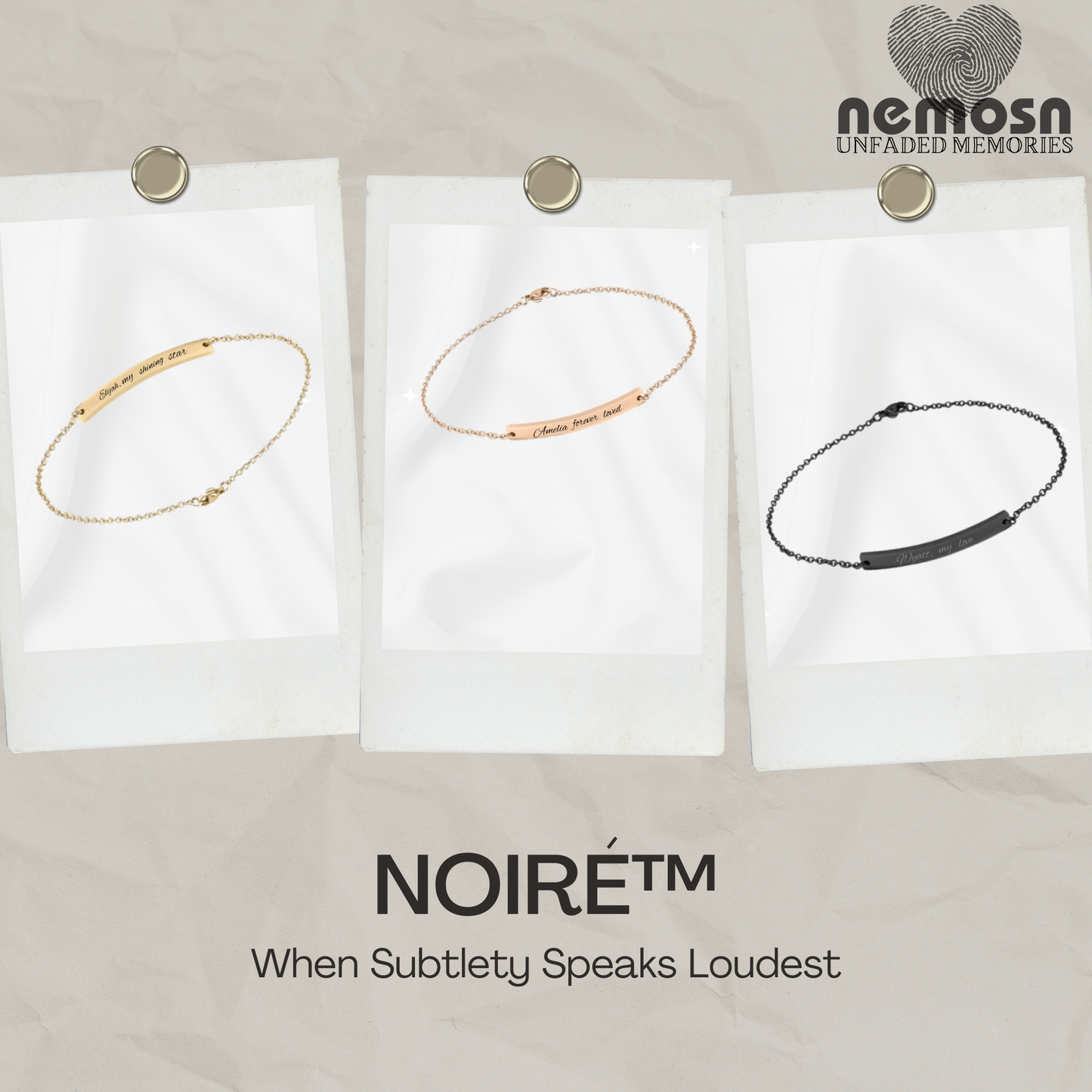 LunaBand™ Engravable Bar Bracelet – Personalized Name or Date Bracelet for Women | Minimalist Chain in Gold, Rose Gold & Silver | NEMOSN