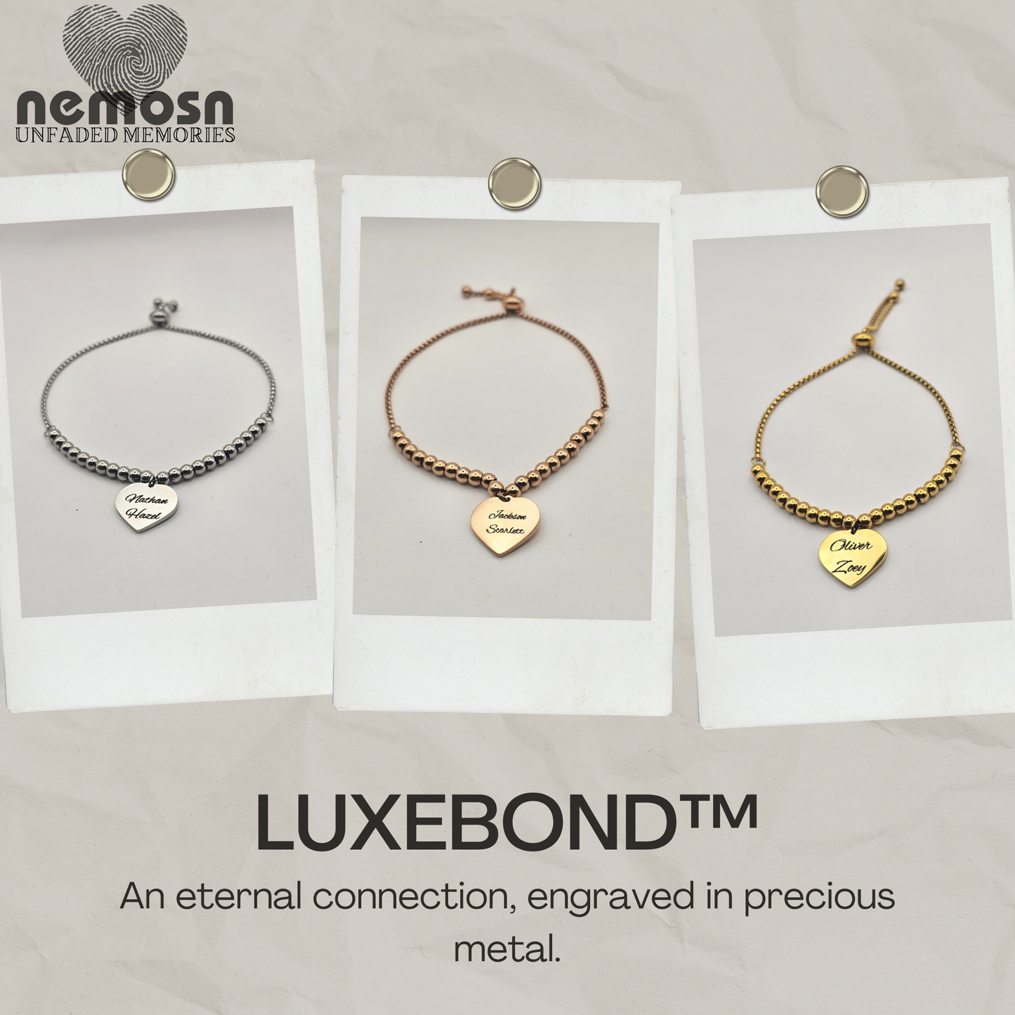 HeartLuxe™ – Custom Engravable Heart Charm Bracelet