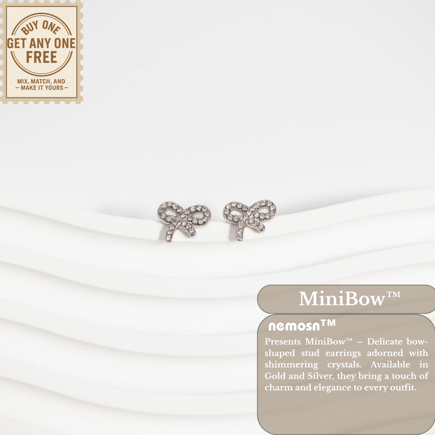 MiniBow™ Crystal Stud Earrings – 18K Gold & Silver Plated Dainty Bow Jewelry for Women | Nemosn™ Everyday Sparkle Collection