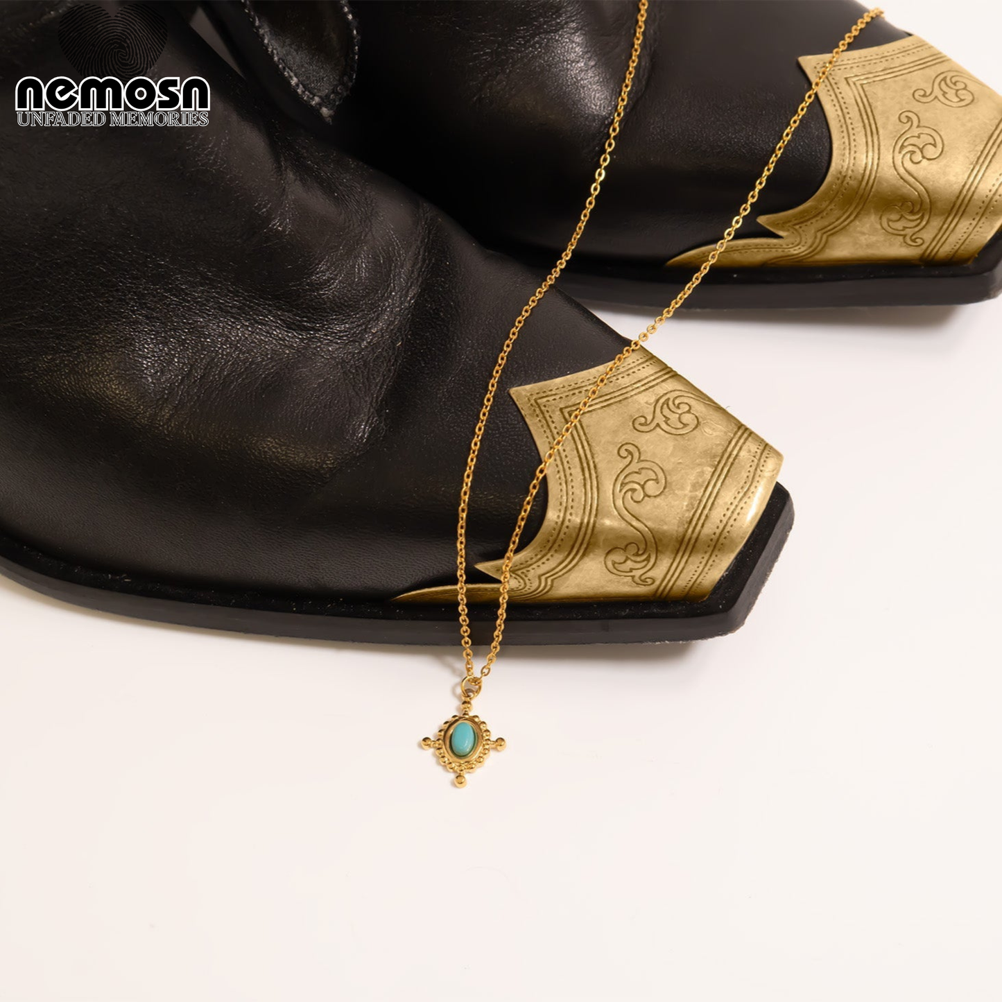 TurqLuxe™ – Oval Turquoise Pendant in 18K Gold & Silver Finish