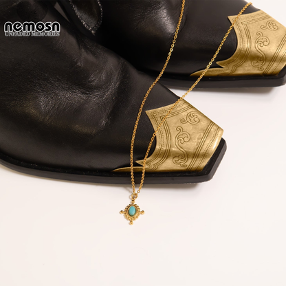 TurqLuxe™ – Oval Turquoise Pendant in 18K Gold & Silver Finish