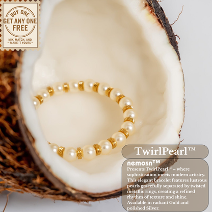 TwirlPearl™ Elegant Twisted Spacer Pearl Bracelet – Classic White Pearls, Tarnish-Free, Adjustable Fit