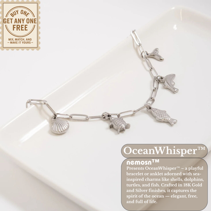 OceanWhisper™ Sea Charm Bracelet – Gold & Silver Paperclip Chain with Shell, Fish, Dolphin & Turtle Charms | Beachy Aesthetic Jewelry Gift