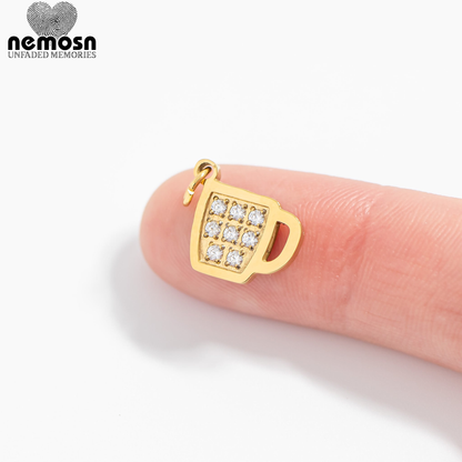 BrewGleam™ Pendant – 18K Gold & Silver Stainless Steel Coffee Cup Charm with CZ Stones | Coffee Lover, Everyday Shine Jewelry by Nemosn