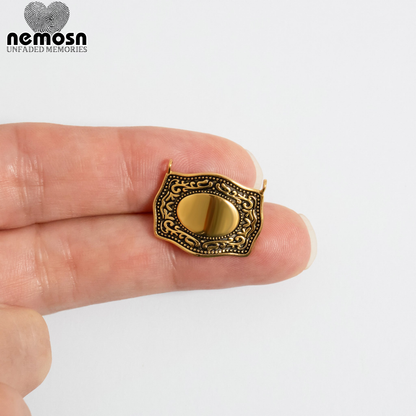 HeritageFrame™ – Ornate Vintage Nameplate Charm in Gold & Silver