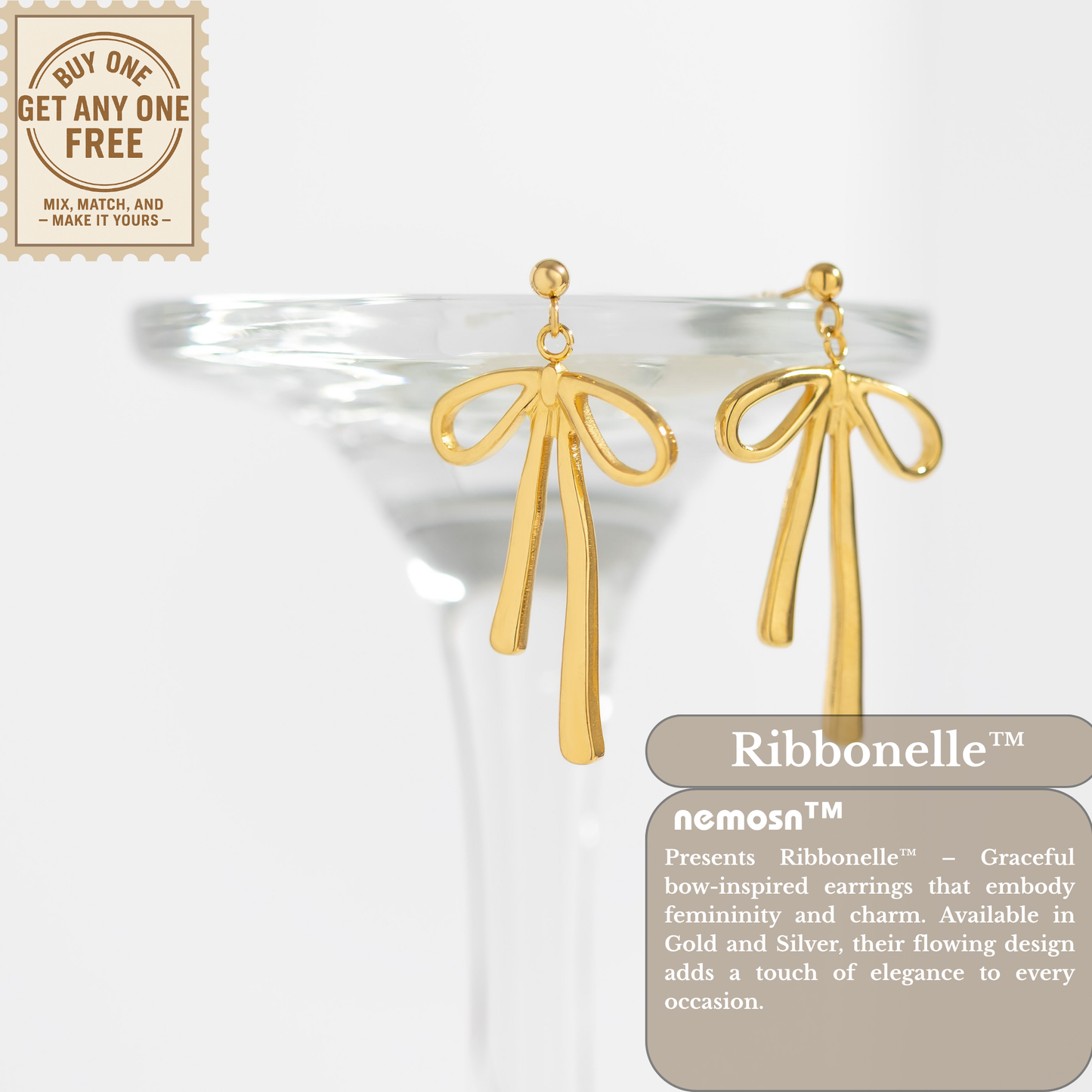 Ribbonelle™ Bow Drop Earrings – 18K Gold & Silver Plated Elegant Statement Jewelry for Women | Nemosn™ Graceful Modern Collection