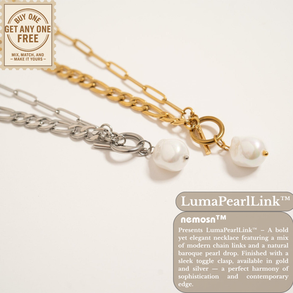 LumaPearlLink™ Baroque Pearl Toggle Necklace | Mixed Chain Statement Jewelry in Gold & Silver