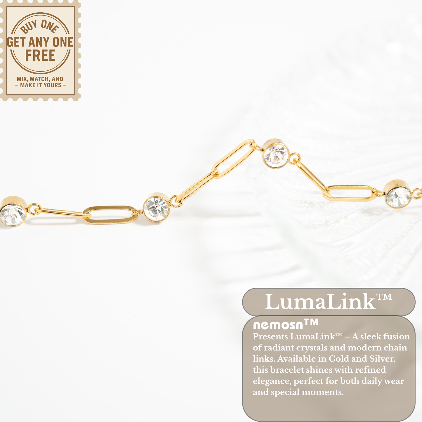 LumaLink™ Crystal Paperclip Chain Bracelet – Adjustable Gold & Silver Bracelet | Minimalist Everyday Jewelry Gift for Her