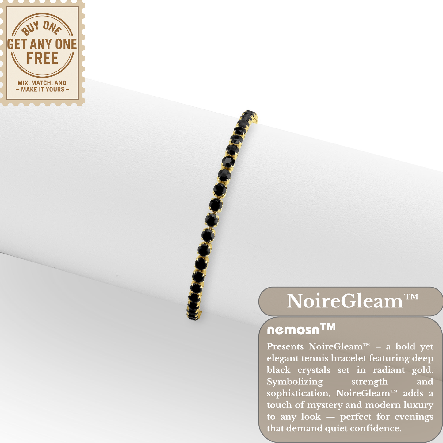 NoireGleam™ Black Crystal Tennis Bracelet / Anklet | Elegant Adjustable Gold Bracelet for Women