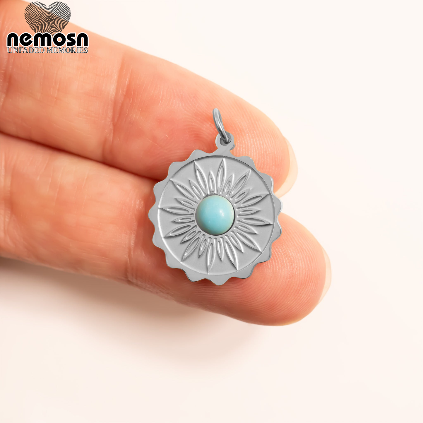 SunAura™ – Turquoise Sunburst Pendant in 18K Gold & Silver Finish