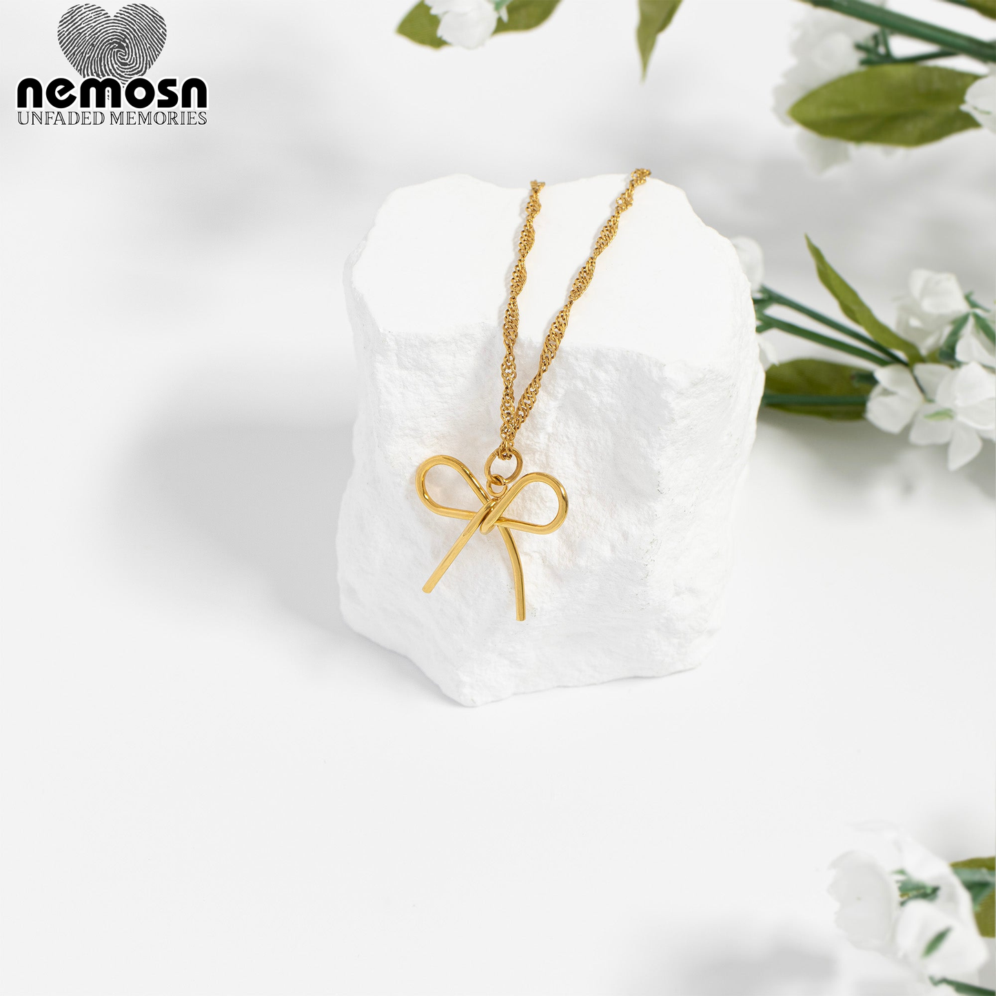 RibbonGleam™ Pendant – 18K Gold & Silver Stainless Steel Bow Charm | Minimalist, Elegant & Feminine Jewelry by Nemosn