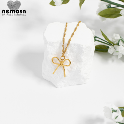 RibbonGleam™ Pendant – 18K Gold & Silver Stainless Steel Bow Charm | Minimalist, Elegant & Feminine Jewelry by Nemosn
