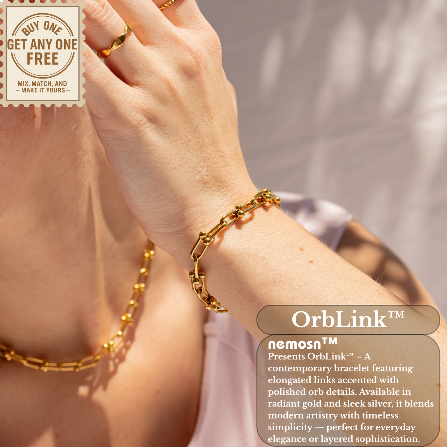OrbLink™ Modern Beaded Link Chain Bracelet – Gold & Silver Adjustable Bracelet | Minimalist Everyday Jewelry Gift for Her