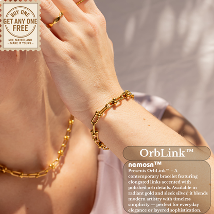 OrbLink™ Modern Beaded Link Chain Bracelet – Gold & Silver Adjustable Bracelet | Minimalist Everyday Jewelry Gift for Her
