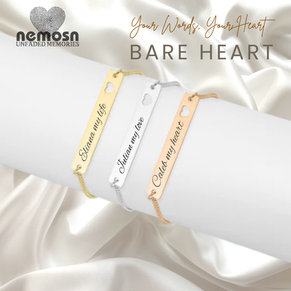 HeartBound™ Engravable Bar Bracelet – Personalized Name or Date Bracelet with Cutout Heart | Adjustable Gold, Rose Gold & Silver | NEMOSN