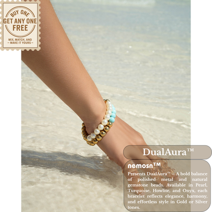 DualAura™ Gemstone Harmony Bracelet – Available in Gold & Silver with Turquoise, Howlite, Onyx & Pearl | Nemosn™ Balance & Energy Jewelry