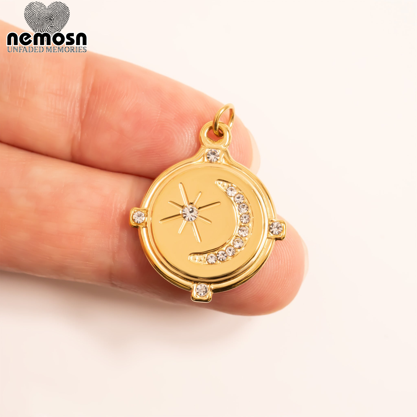 LunaGleam™ – Moon & Star Crystal Pendant in 18K Gold & Silver Finish