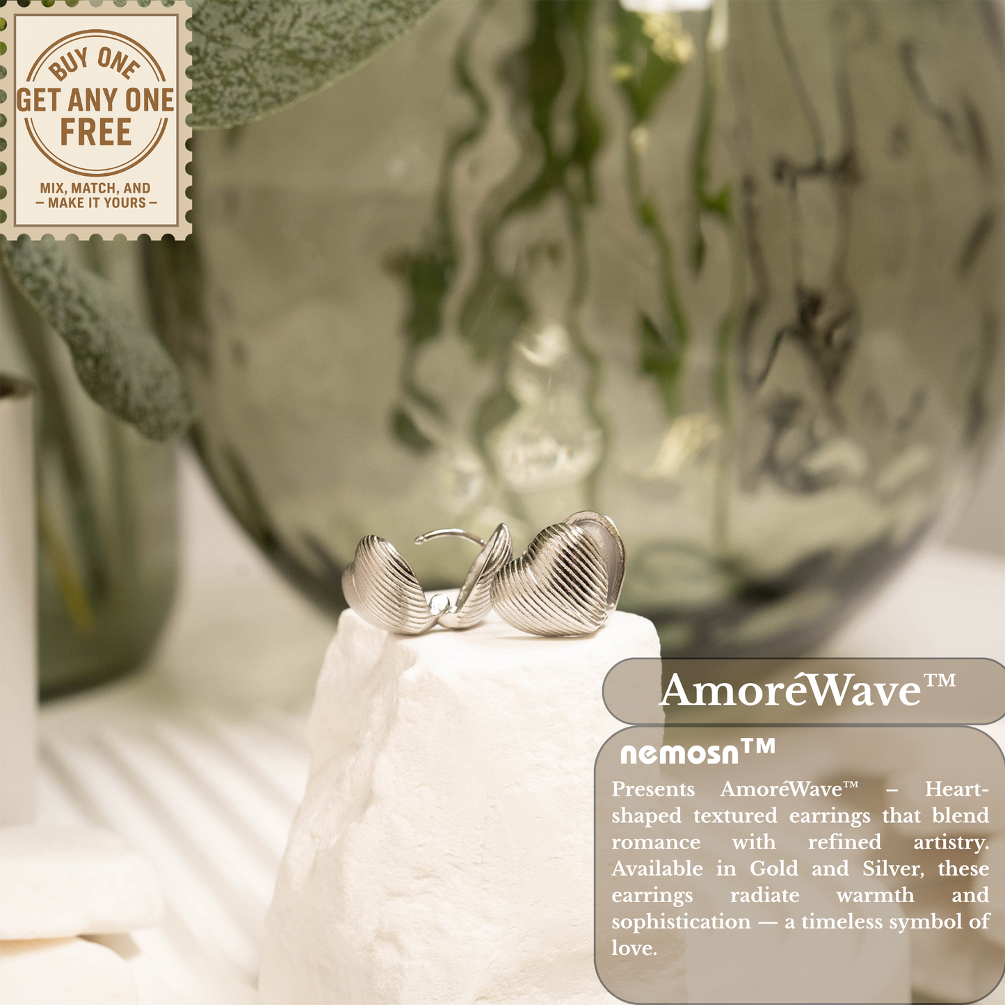 AmoréWave™ Textured Heart Hoop Earrings – 18K Gold & Silver Plated Romantic Jewelry for Women | Nemosn™ Elegant Gift for Every Moment