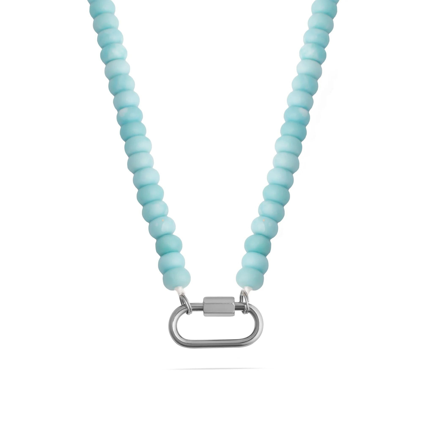 NEMOSN turquoise beaded necklace with silver stainless steel carabiner clasp