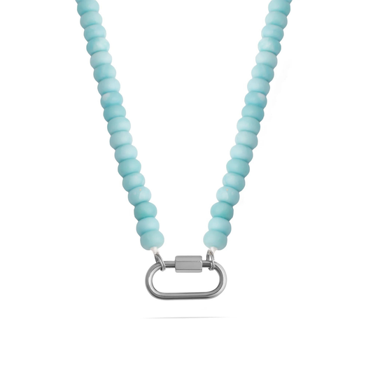 NEMOSN turquoise beaded necklace with silver stainless steel carabiner clasp
