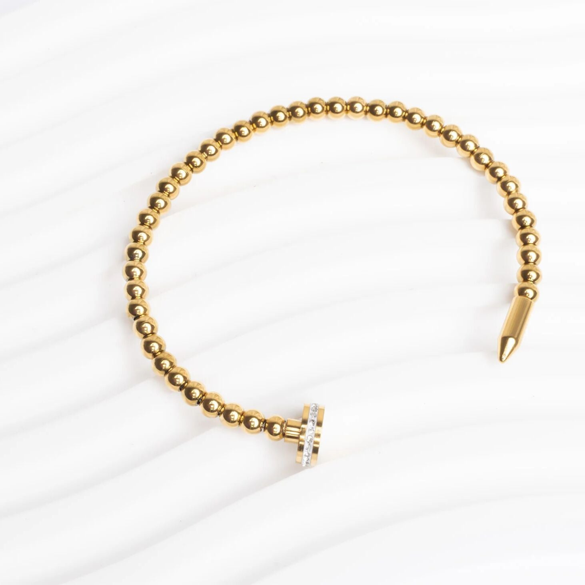 18K gold PVD nail head beaded cuff bracelet made from 316L stainless steel by NEMOSN