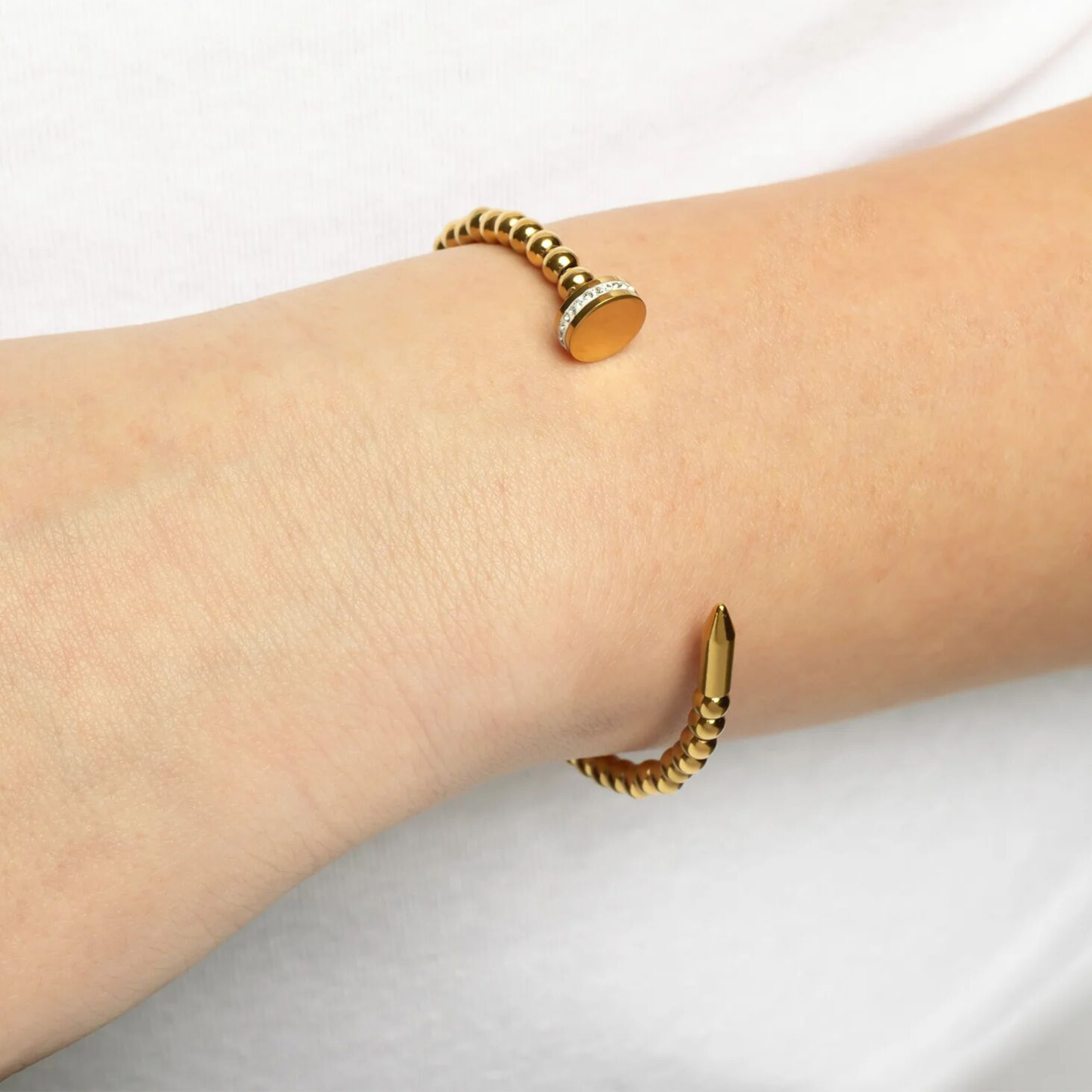 18K gold PVD nail head beaded cuff bracelet made from 316L stainless steel by NEMOSN