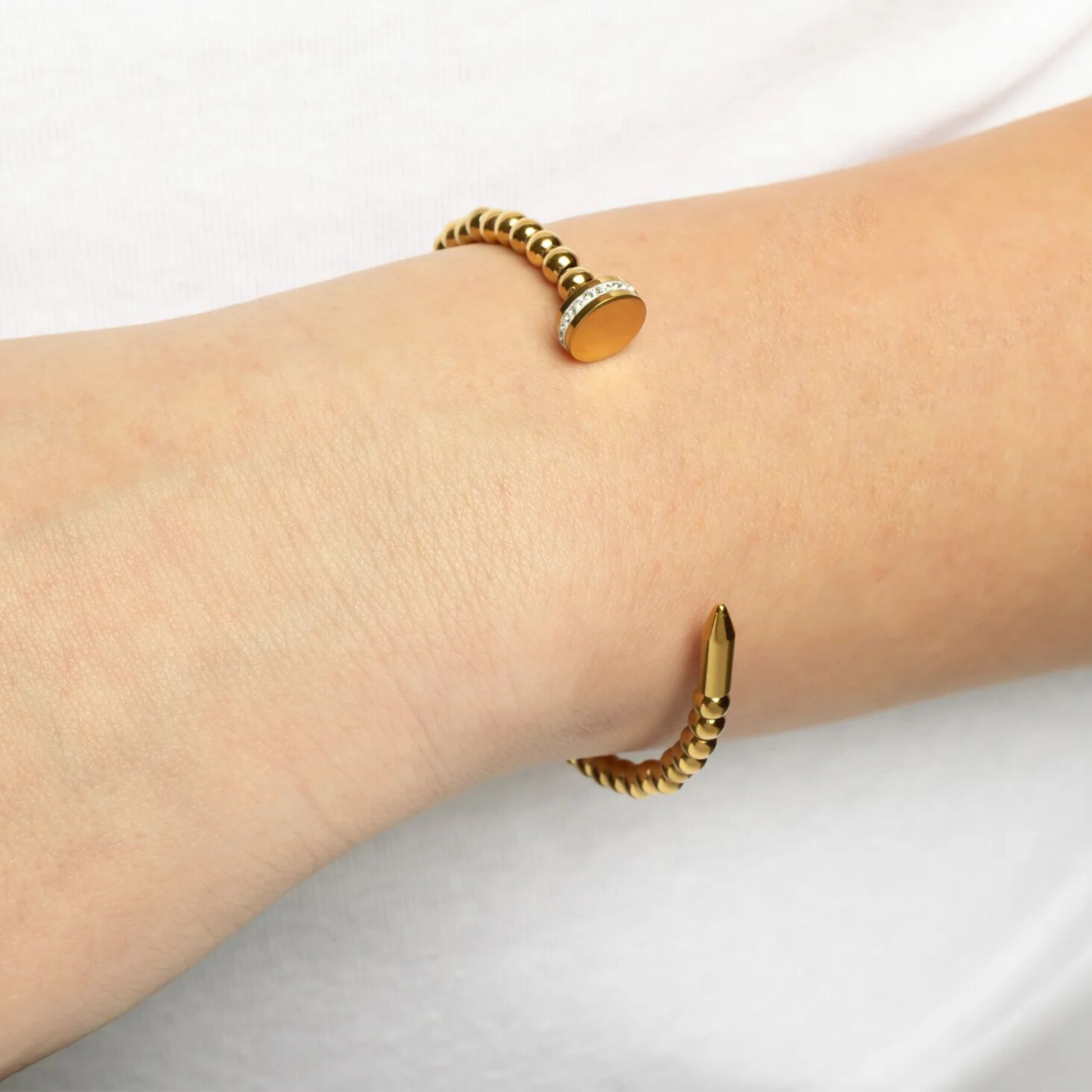 18K gold PVD nail head beaded cuff bracelet made from 316L stainless steel by NEMOSN